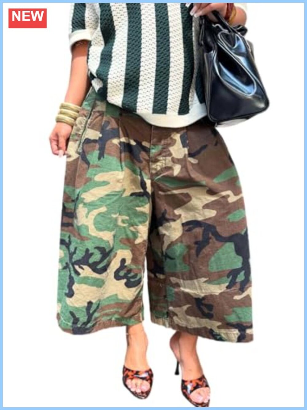 Women's High Waist Camo Cargo Jeans Baggy Capris Pants